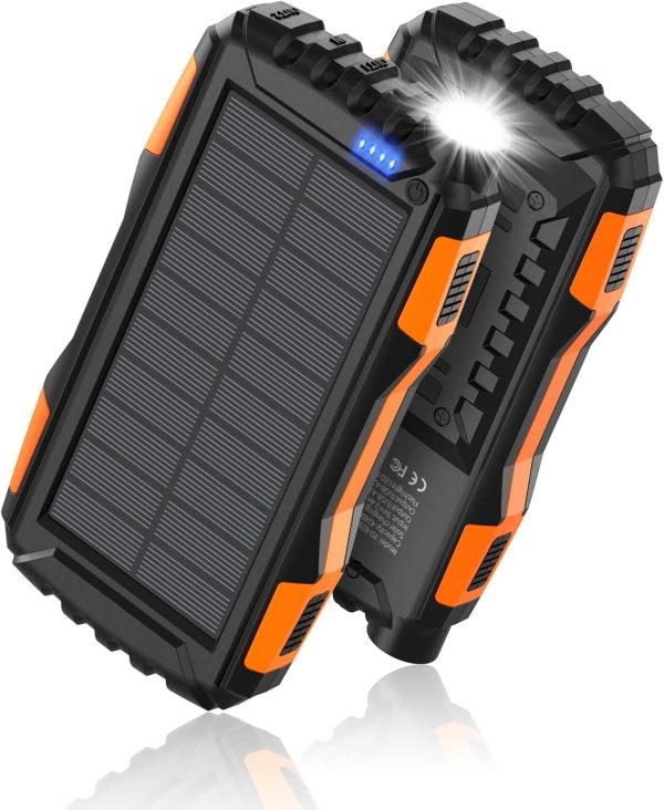 Power-Bank-Solar-Charger - 42800mAh Portable Charger,Solar Power Bank,External Battery Pack 5V3.1A Qc 3.0 Fast Charger Built-in Super Bright Flashlight (Orange) - Image 9