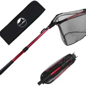 YVLEEN Folding Fishing Net – Foldable Fish Landing Net Robust Aluminum Telescopic Pole Handle and Nylon Mesh 16inch Hoop Size